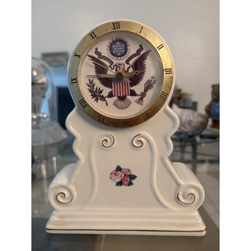 Vintage Paul Sebastian PS 1998 Porcelain Clock American Bald Eagle Seal 8.5"